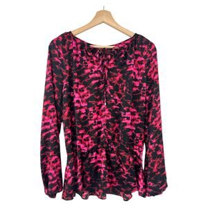 Ellen Tracy SMALL Pink Abstract Boho Long Sleeve Peasant Top Blouse Shirt